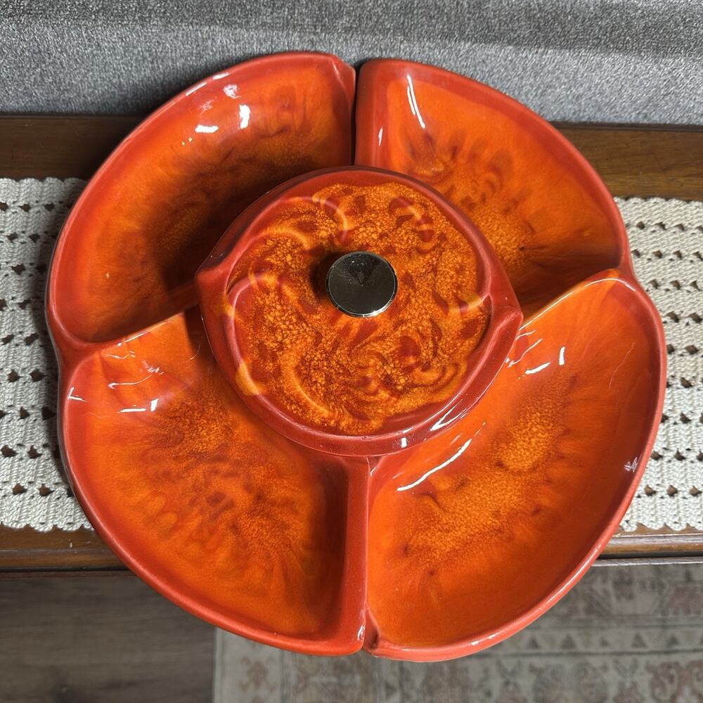 Vtg California Originals 736-737 USA Pottery MCM Serving Set Chip Dip Bowl 14.5"